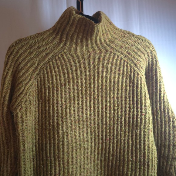 Faherty Wool Alpaca Mockneck Sweater XS Ribbed Fisherman Knit Olive Brown Rustic - Picture 6 of 11